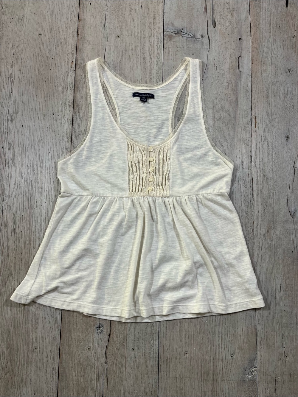 American Eagle Cream Henley Babydoll Tanktop Size M Y2K